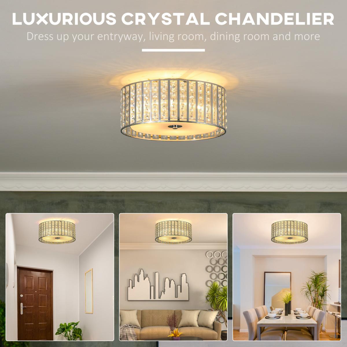 Crystal Chandelier Round Ceiling Light for Living Room Bedroom Hallway - Silver – image 3