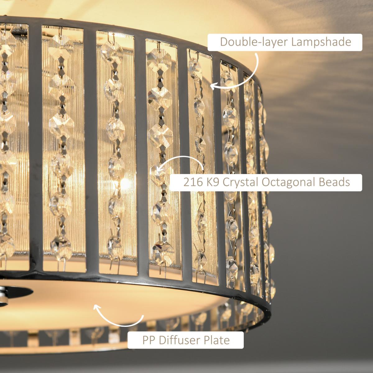 Crystal Chandelier Round Ceiling Light for Living Room Bedroom Hallway - Silver – image 4