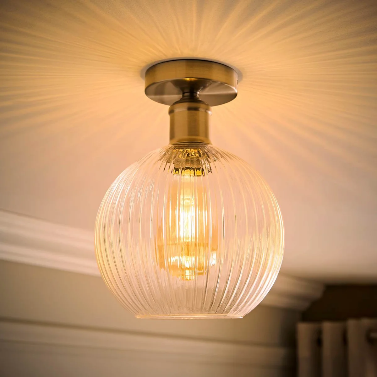 Maddison Clear Ribbed Glass Globe Shades Flush Ceiling Light - Brushed Chrome / 20cm – image 4