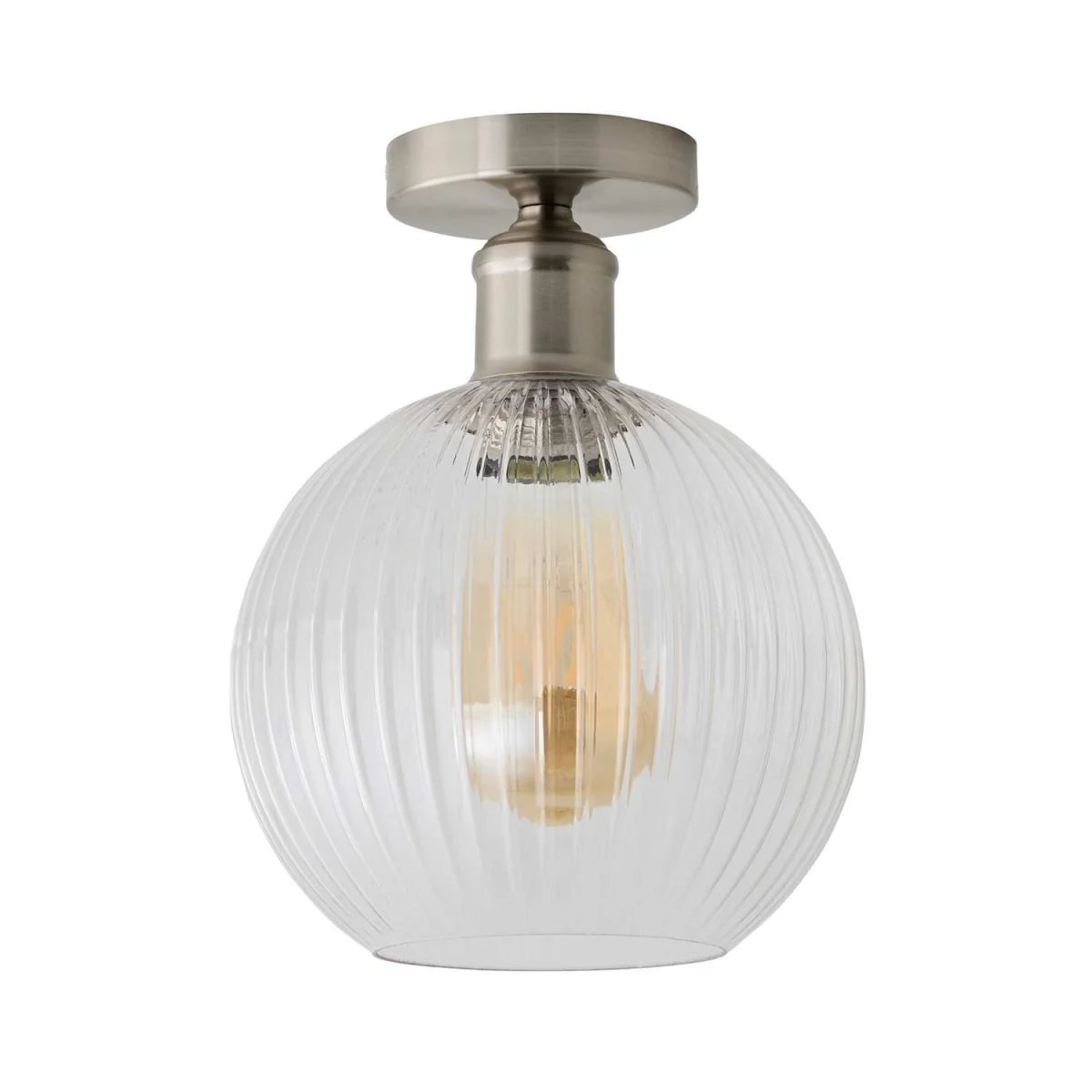 Maddison Clear Ribbed Glass Globe Shades Flush Ceiling Light - Brushed Chrome / 20cm – image 6
