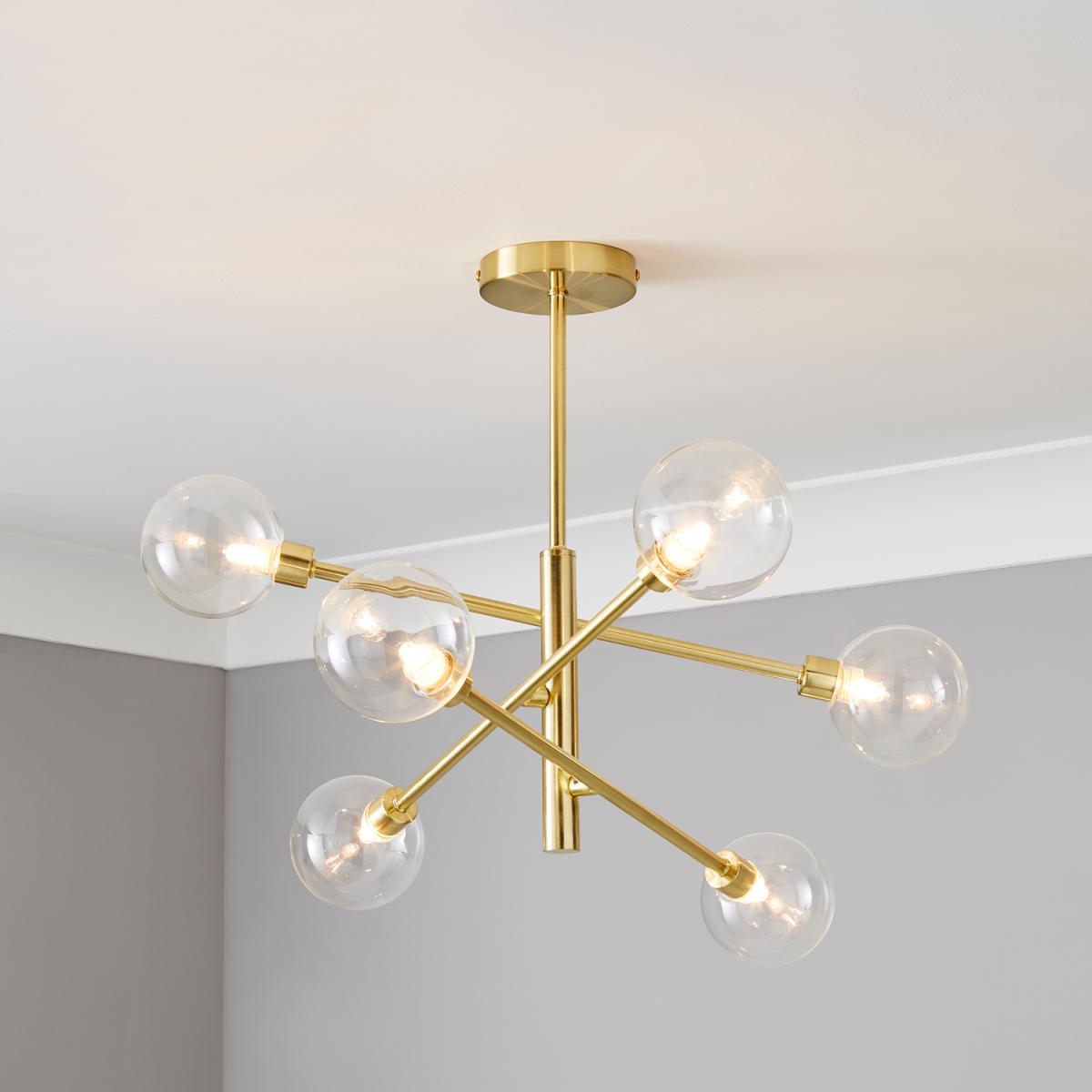 Supa 6 Light Stick Semi Flush Ceiling Light - Satin Brass – image 2