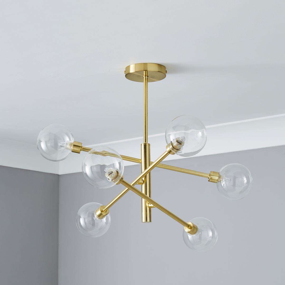 Supa 6 Light Stick Semi Flush Ceiling Light - Satin Brass – image 3