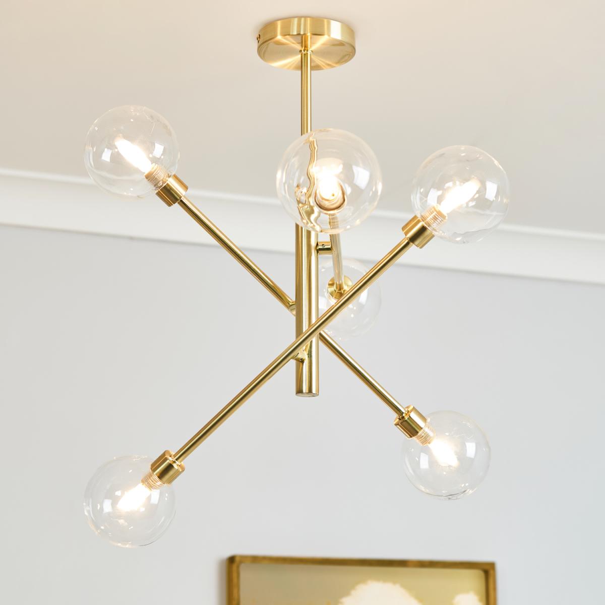 Supa 6 Light Stick Semi Flush Ceiling Light - Satin Brass – image 5