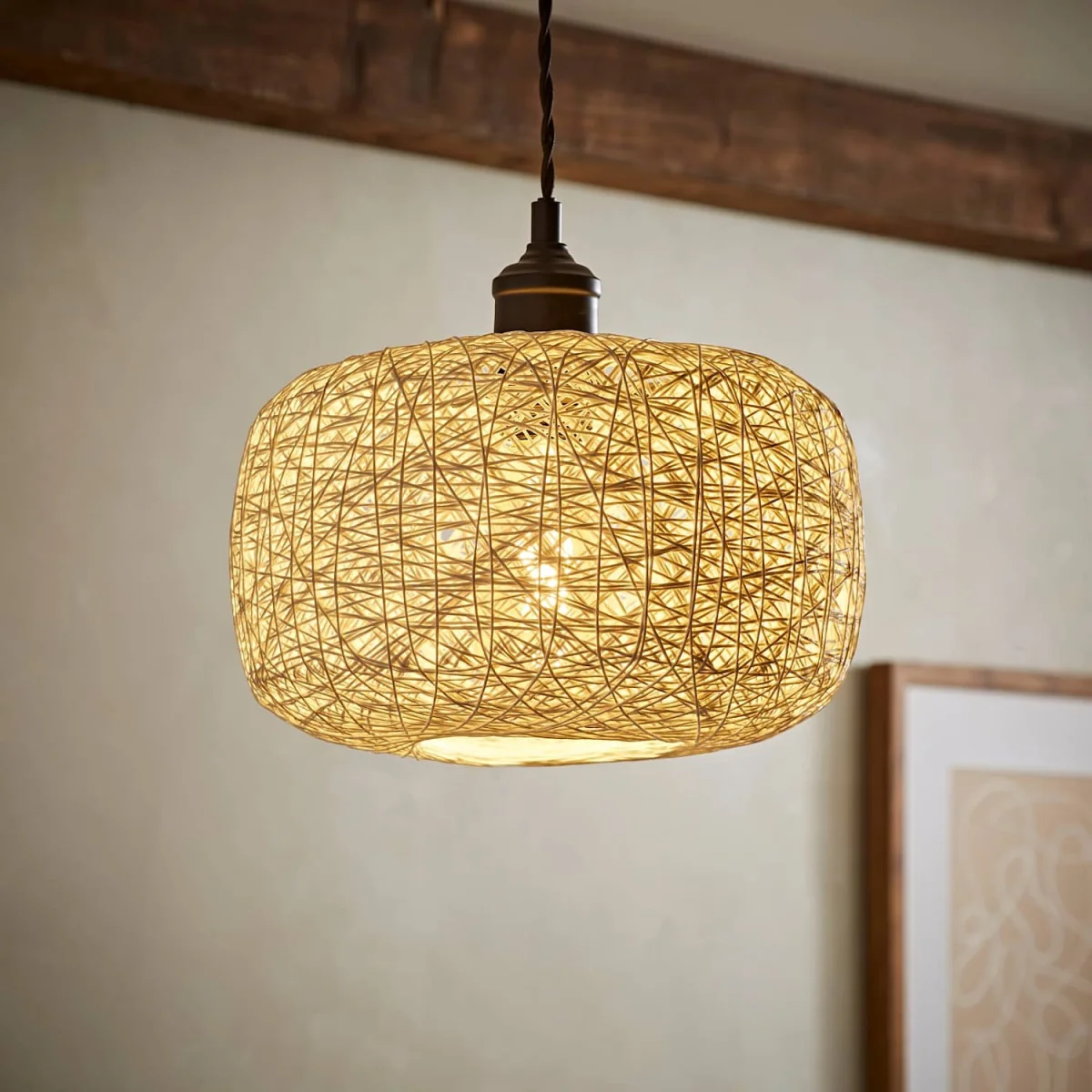 Bjorn White Lattice Wicker Rattan Ceiling Pendant Light Shade - White – image 3