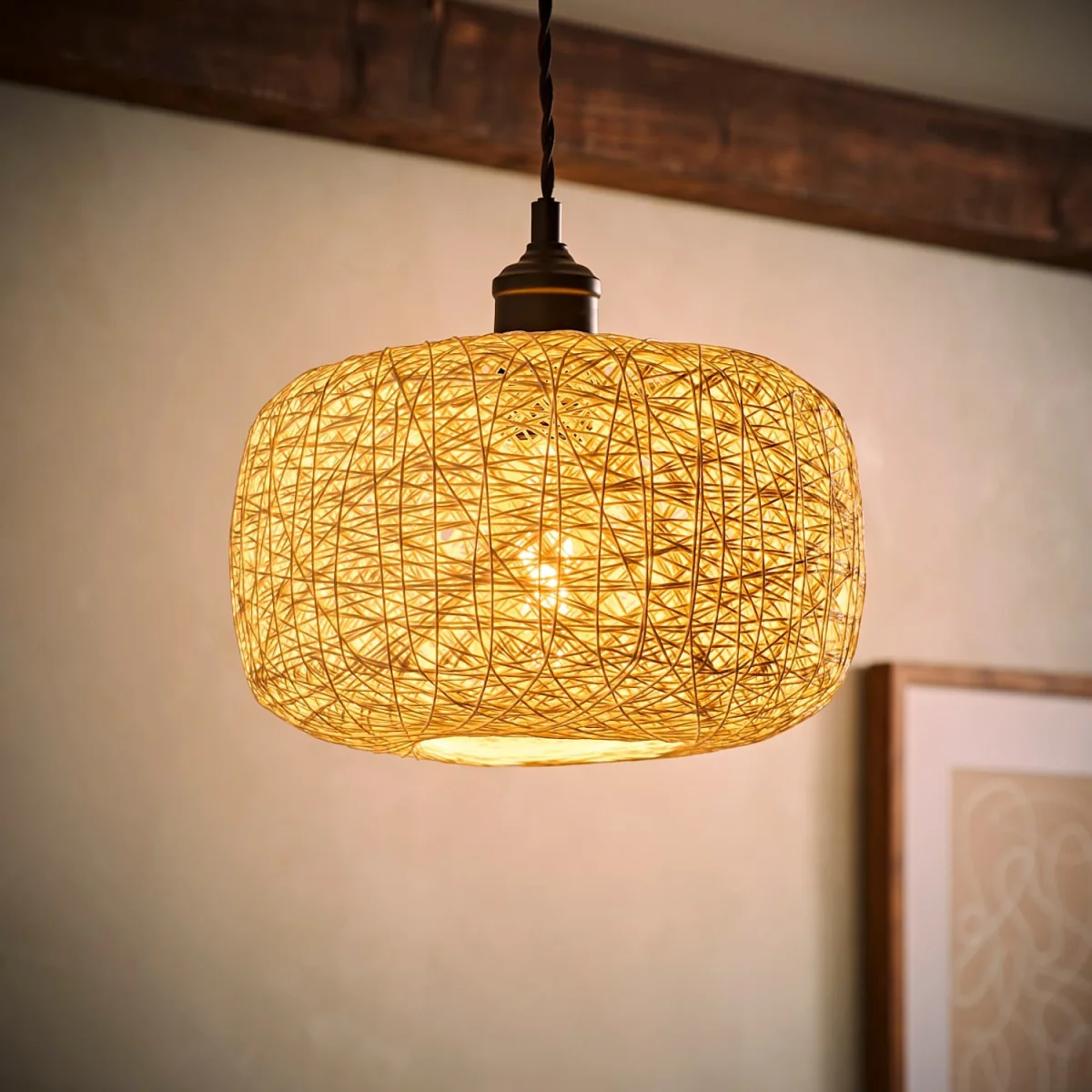 Bjorn White Lattice Wicker Rattan Ceiling Pendant Light Shade - White – image 4