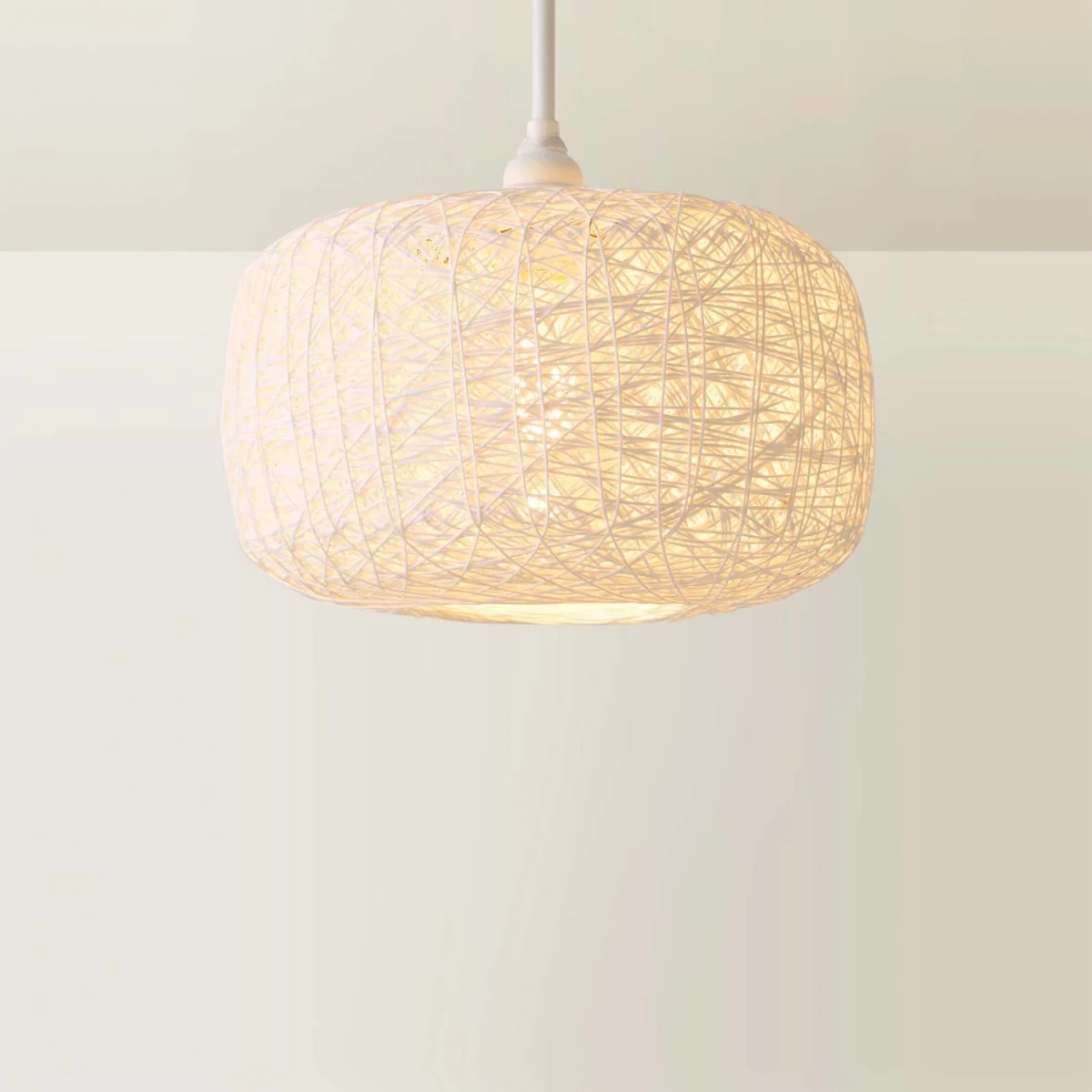 Bjorn White Lattice Wicker Rattan Ceiling Pendant Light Shade - White – image 5