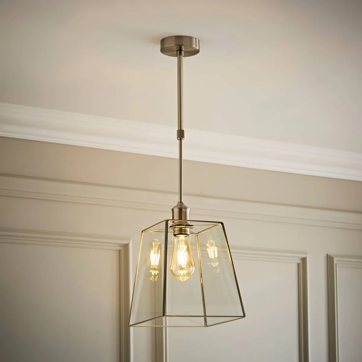 Susie Brushed Chrome Adjustable Drop Ceiling Light Glass Shade - Brushed Chrome – image 3