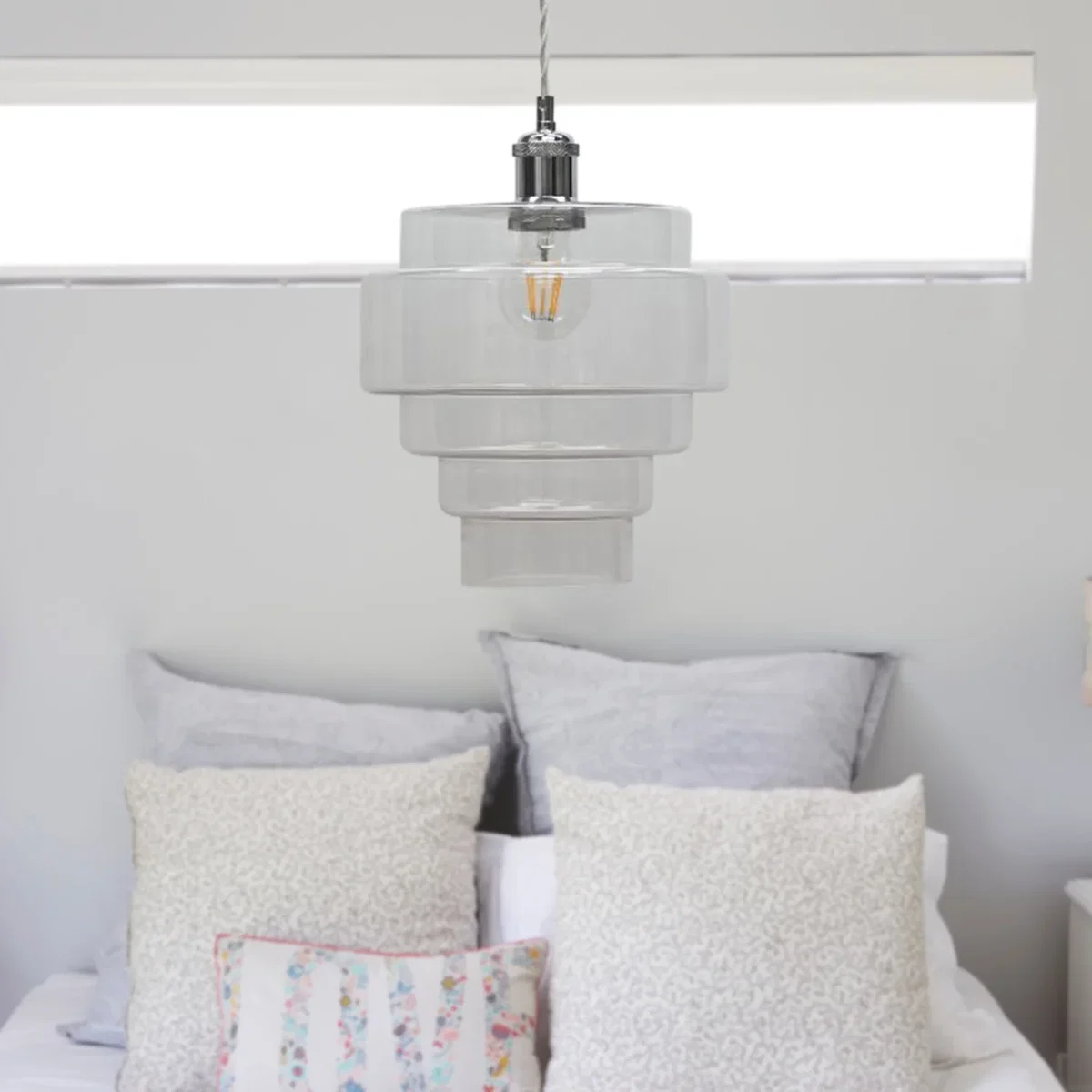Benson 5 Tier Clear Glass & Chrome Ceiling Pendant Light - Chrome & Clear – image 3