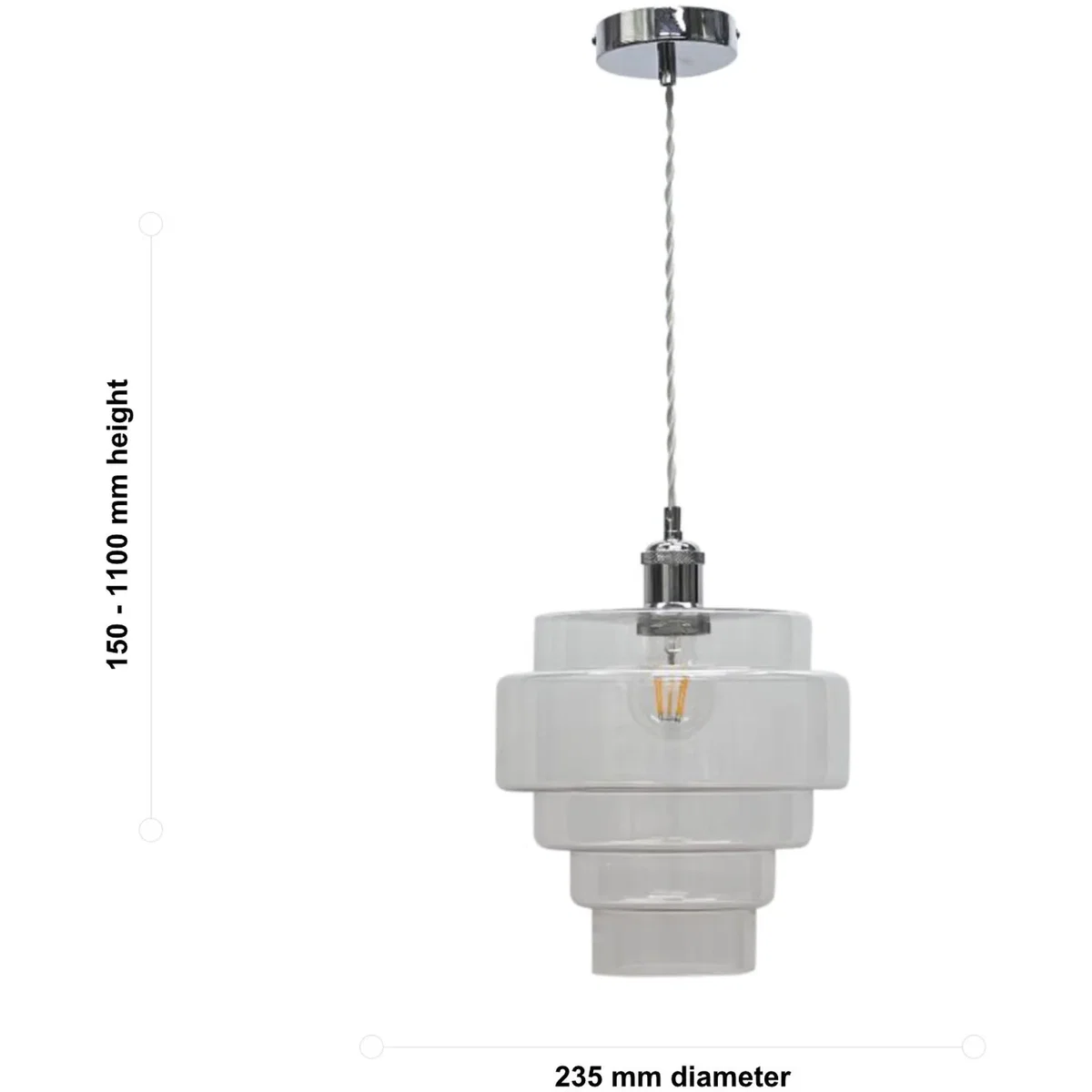 Benson 5 Tier Clear Glass & Chrome Ceiling Pendant Light - Chrome & Clear – image 5