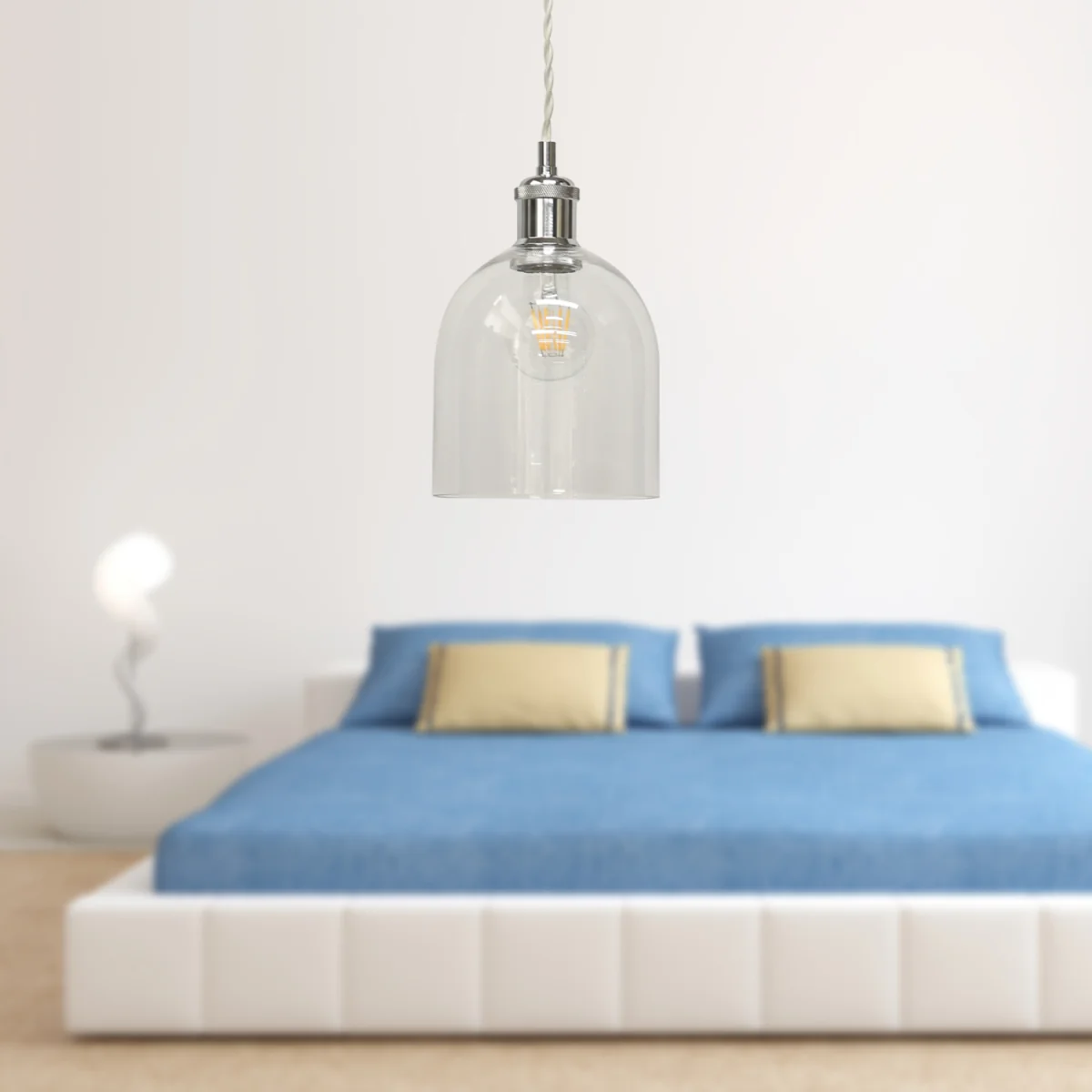 Belten Clear Glass Cloche Chrome Retro Pendant Fitting - Chrome & Clear – image 3
