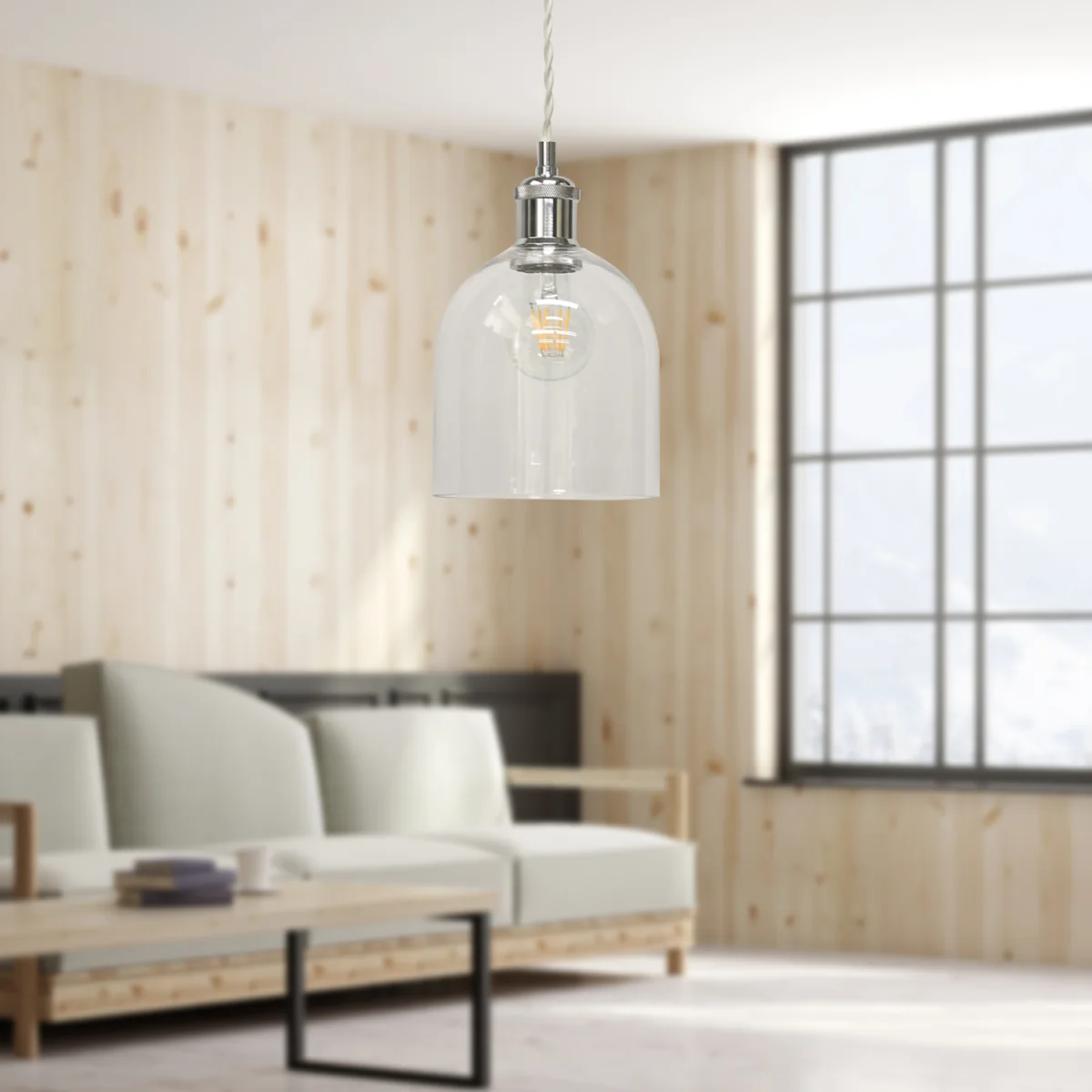 Belten Clear Glass Cloche Chrome Retro Pendant Fitting - Chrome & Clear – image 4