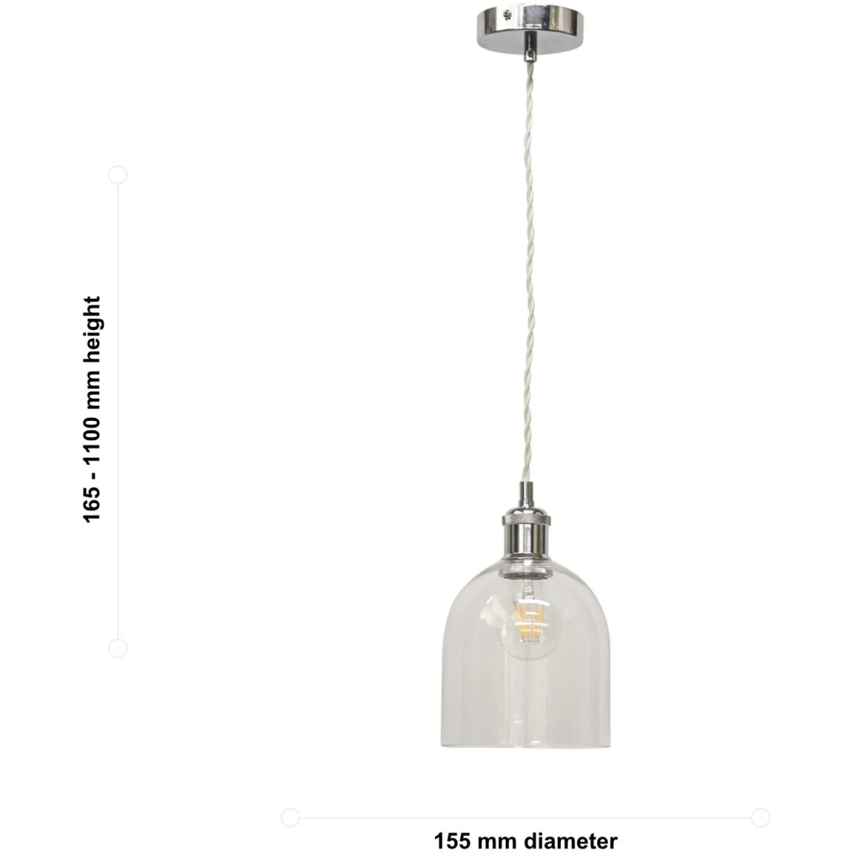 Belten Clear Glass Cloche Chrome Retro Pendant Fitting - Chrome & Clear – image 5