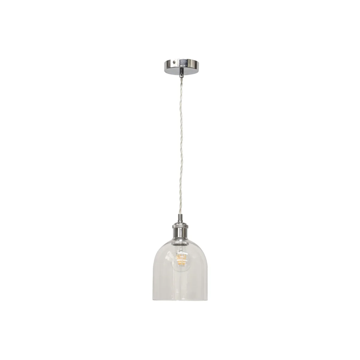 Belten Clear Glass Cloche Chrome Retro Pendant Fitting - Chrome & Clear – image 1