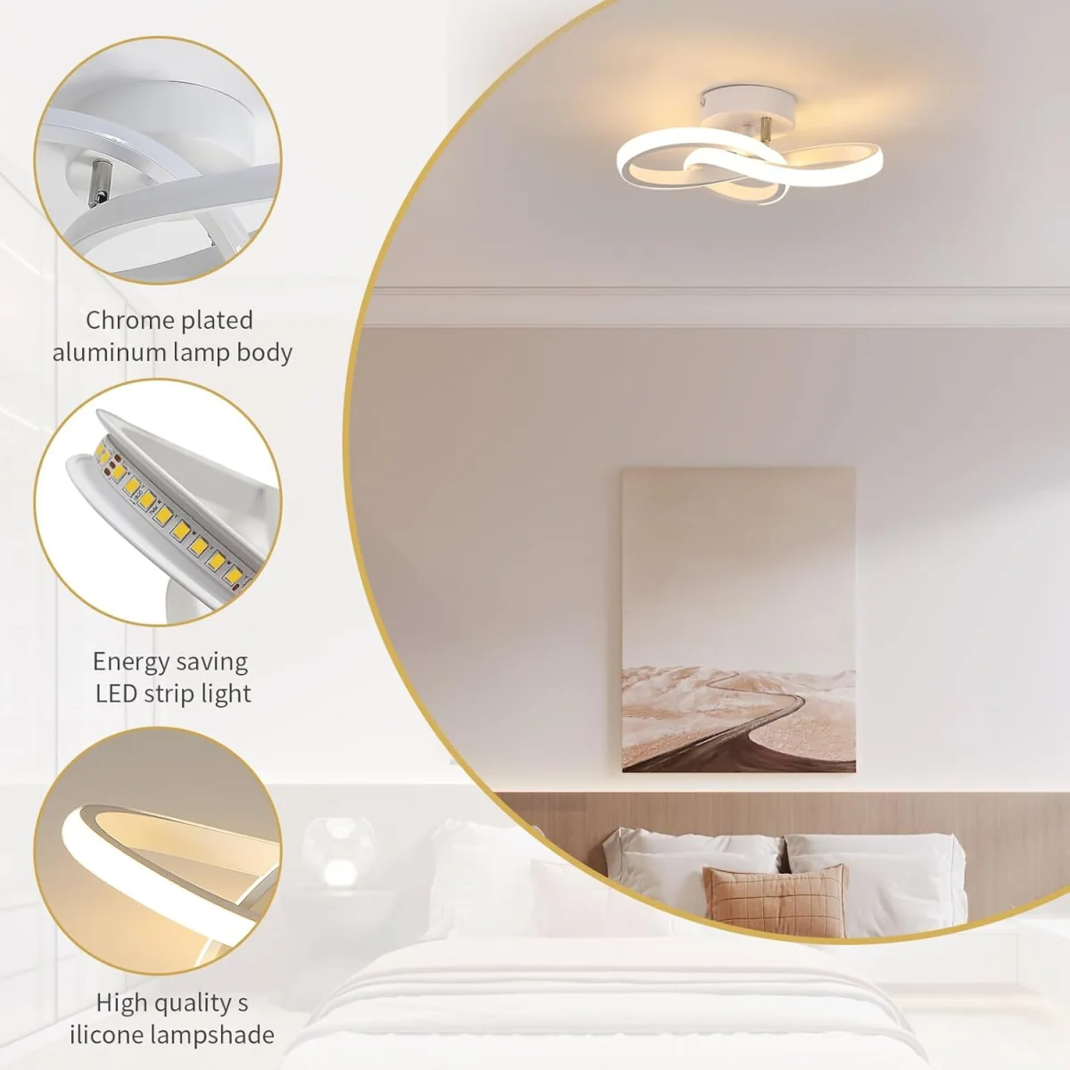 GOECO LED Ceiling Light White 22 W for Kitchen Hallways Warm White 3000 K - White – image 4