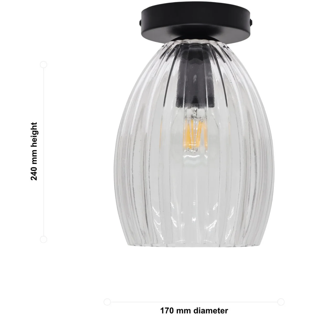 Birch Flush Ceiling Light - Clear Ribbed Glass With Black Detail – image 5