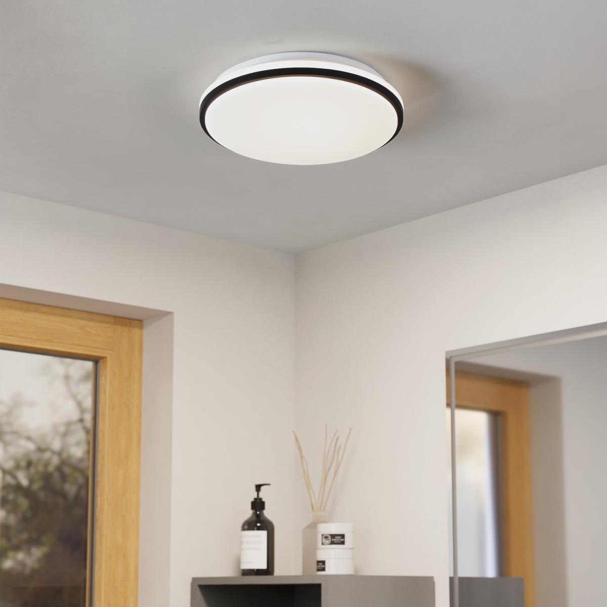 Eglo Margidore Steel White and Black LED CCT IP54 Wall or Ceiling Light - White
