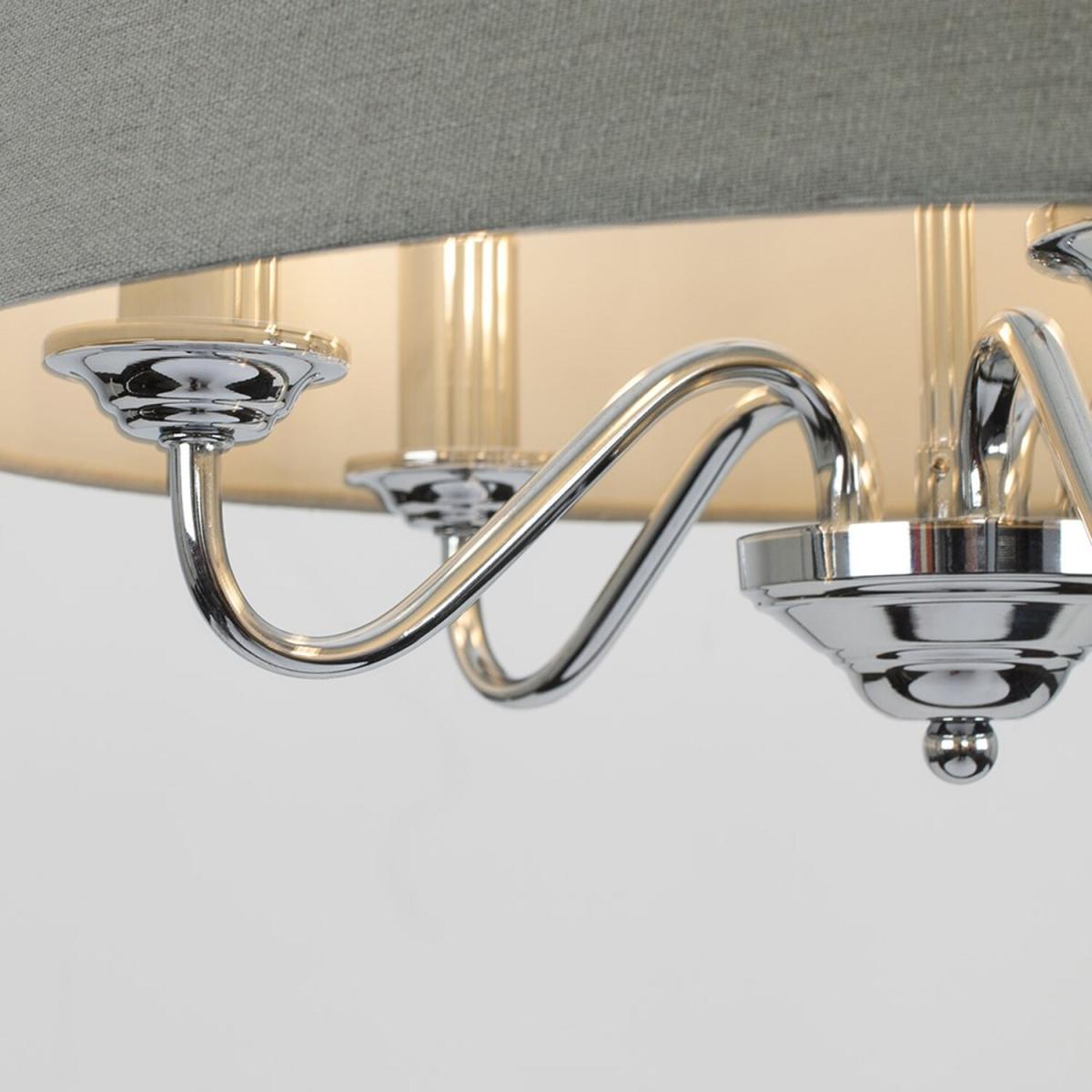 5 Way Chrome Silver Pendant Ceiling Light Grey Linen Shade - Silver – image 2