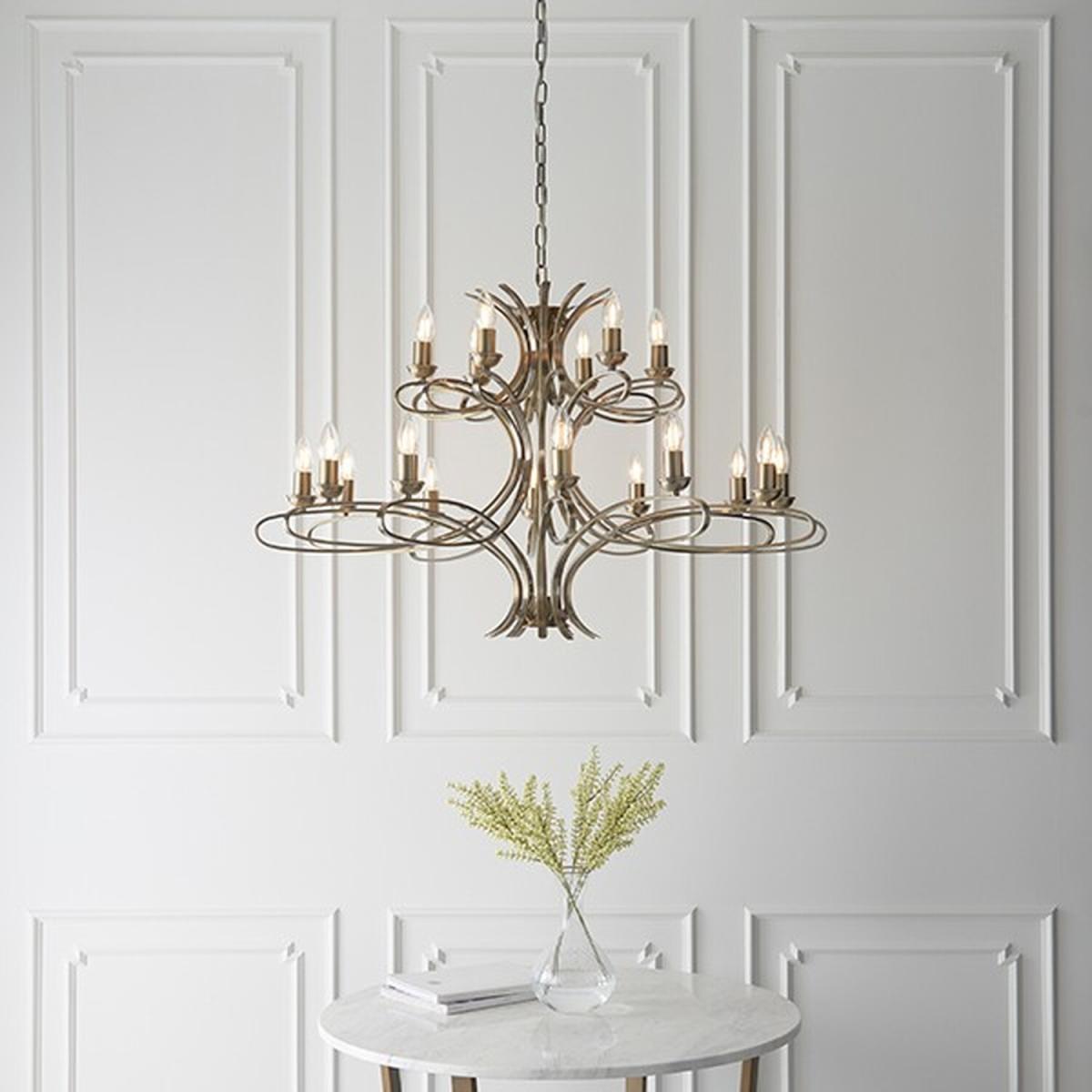 Penn 18 Light Chandelier Brushed Brass Effect Plate Finish, E14 - Brushed brass effect plate – image 2