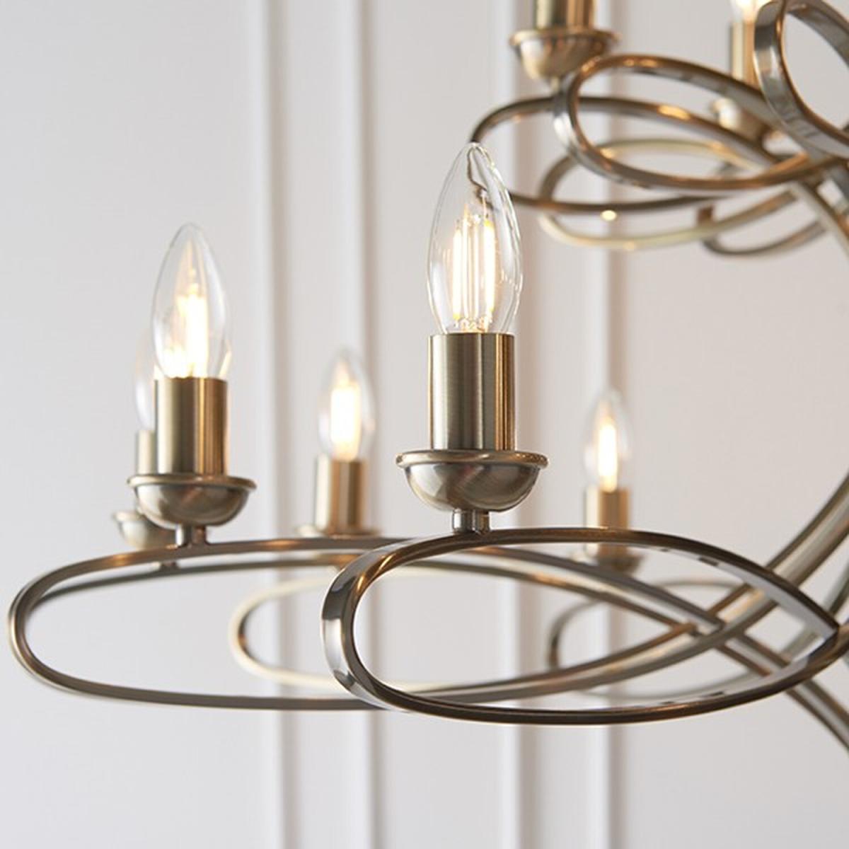 Penn 18 Light Chandelier Brushed Brass Effect Plate Finish, E14 - Brushed brass effect plate – image 3