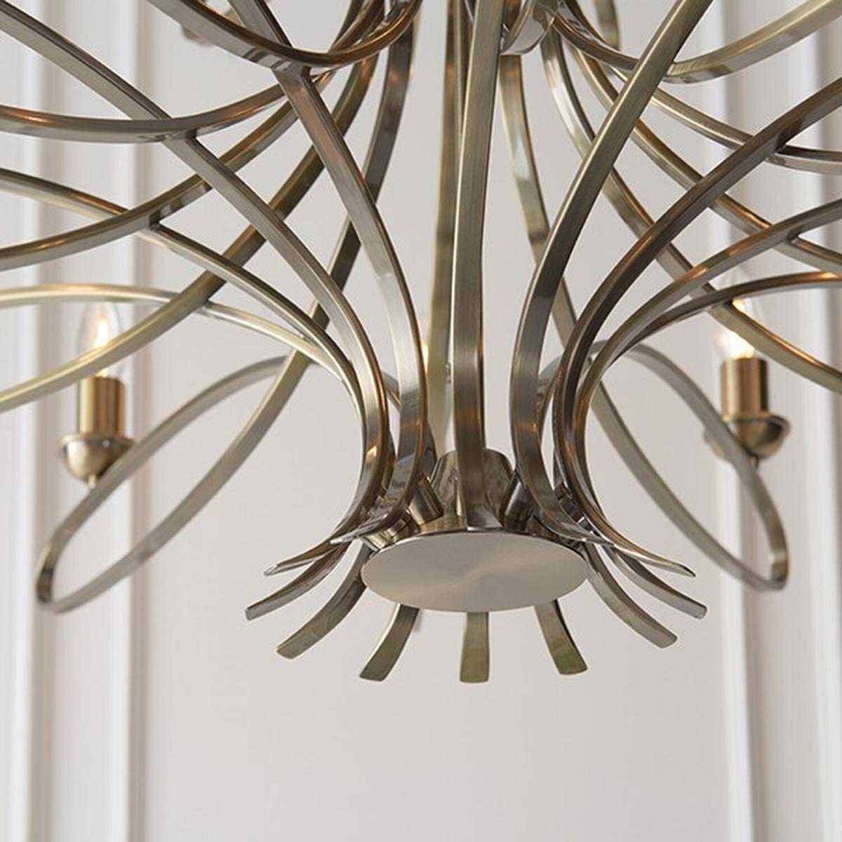 Penn 18 Light Chandelier Brushed Brass Effect Plate Finish, E14 - Brushed brass effect plate – image 4