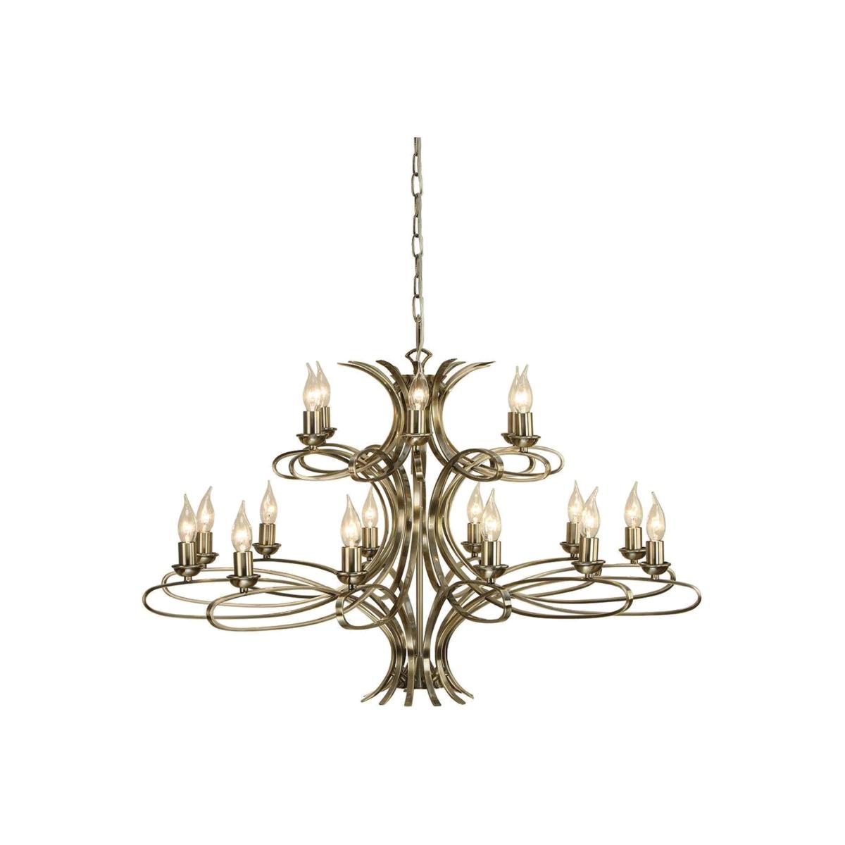 Penn 18 Light Chandelier Brushed Brass Effect Plate Finish, E14 - Brushed brass effect plate – image 1