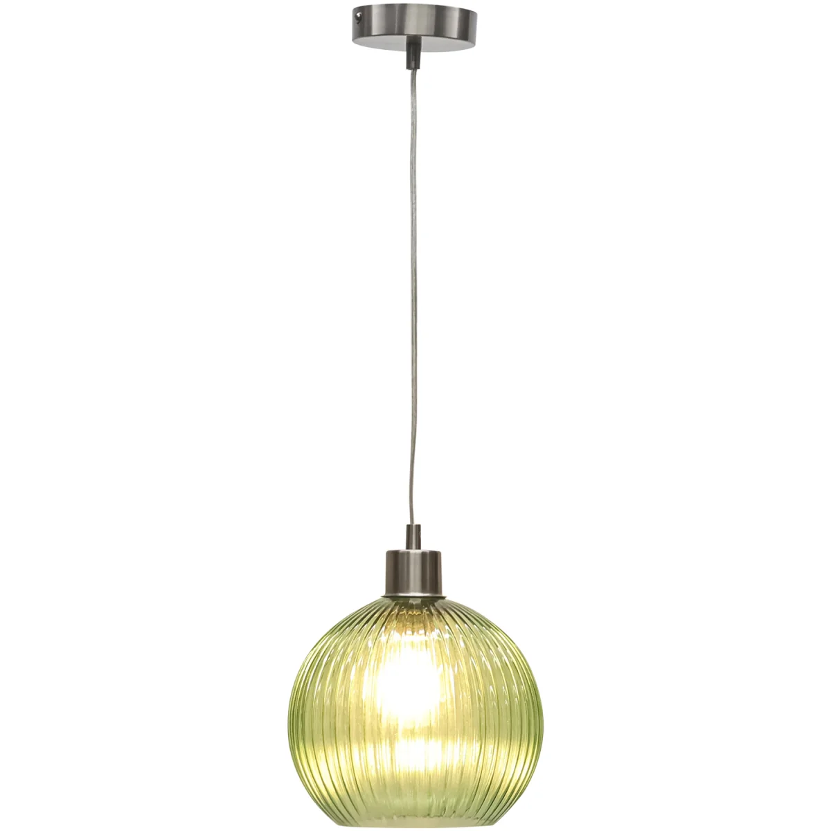 Betchley Green Ribbed Glass Globe With Satin Nickel Pendant Fitting - Satin Nickel & Green – image 2