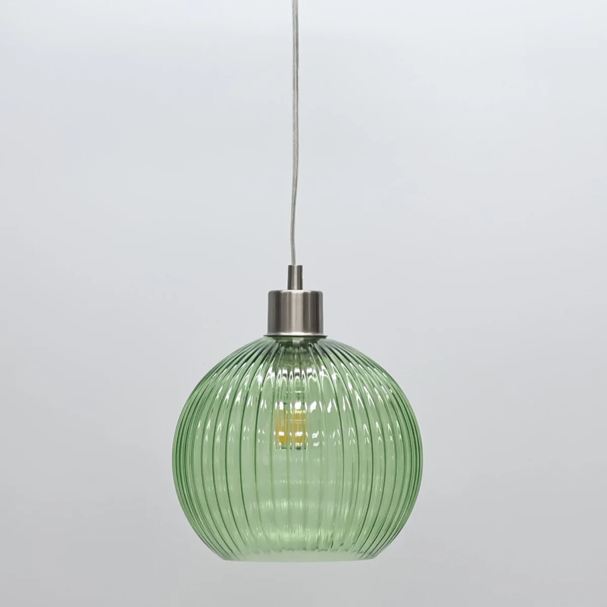 Betchley Green Ribbed Glass Globe With Satin Nickel Pendant Fitting - Satin Nickel & Green – image 5