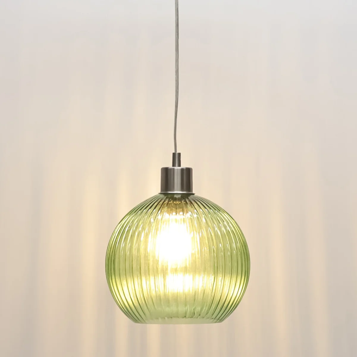 Betchley Green Ribbed Glass Globe With Satin Nickel Pendant Fitting - Satin Nickel & Green – image 6