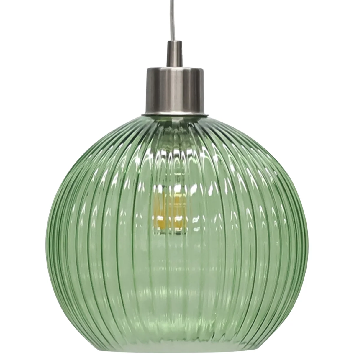 Betchley Green Ribbed Glass Globe With Satin Nickel Pendant Fitting - Satin Nickel & Green – image 7
