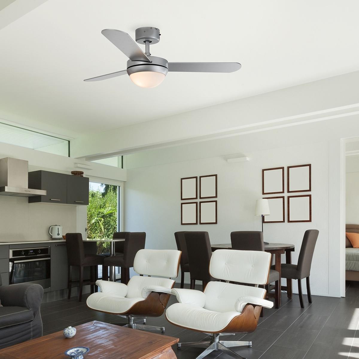 42" Silver Reversible Blade Ceiling Fan With Frosted Shade And Remote Control - Silver – image 2