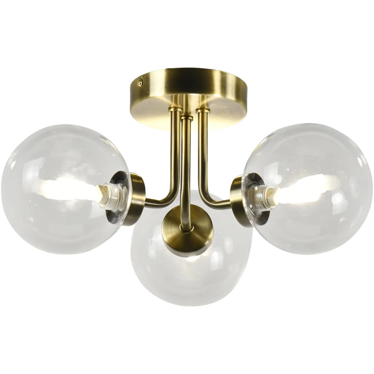 Set of 2 Antique Brass Ceiling Lights with Clear Glass Shades - Antique Brass Plate And Clear Glass – image 4