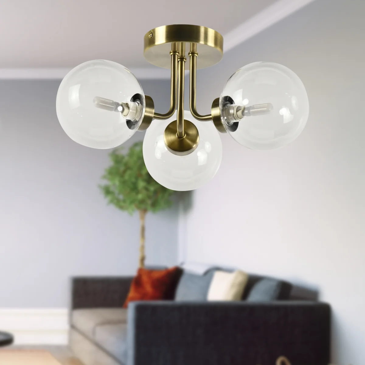 Set of 2 Antique Brass Ceiling Lights with Clear Glass Shades - Antique Brass Plate And Clear Glass – image 6