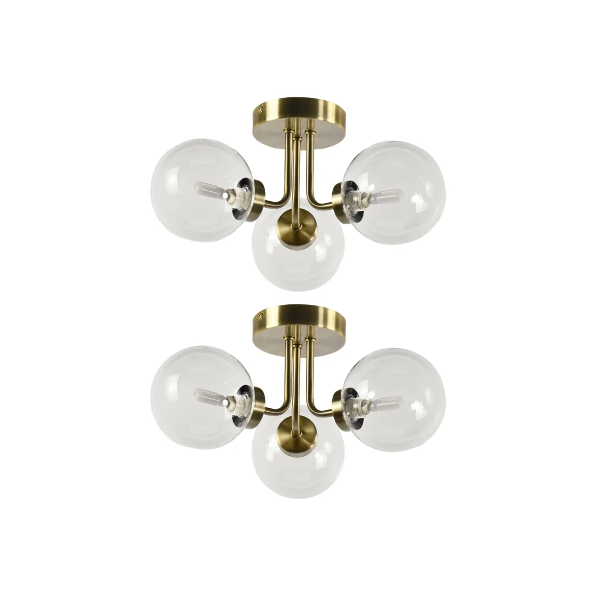 Set of 2 Antique Brass Ceiling Lights with Clear Glass Shades - Antique Brass Plate And Clear Glass – image 1