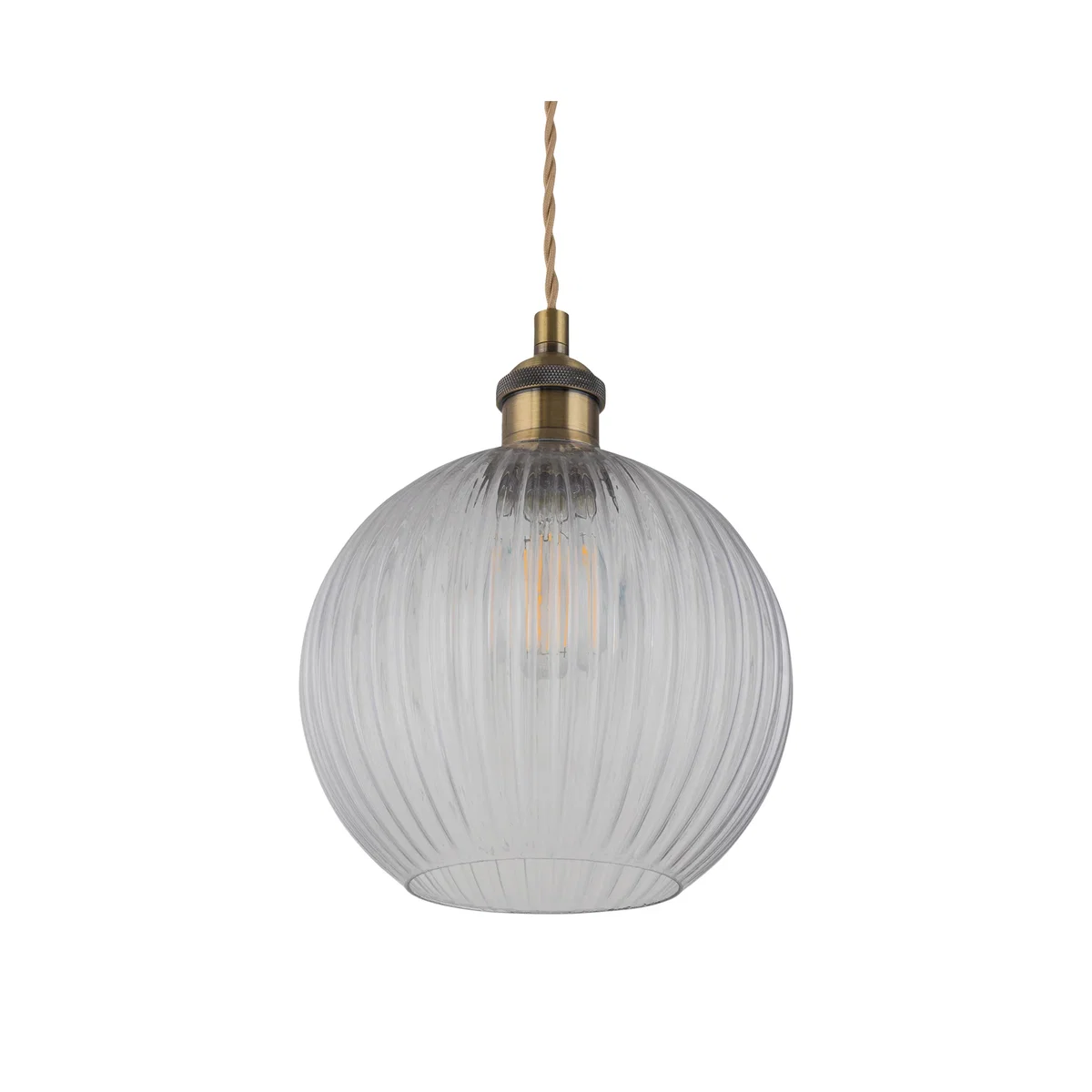 Betchley Antique Brass Braided Pendant With Clear Ribbed Glass Shade - Antique Brass & Clear – image 1