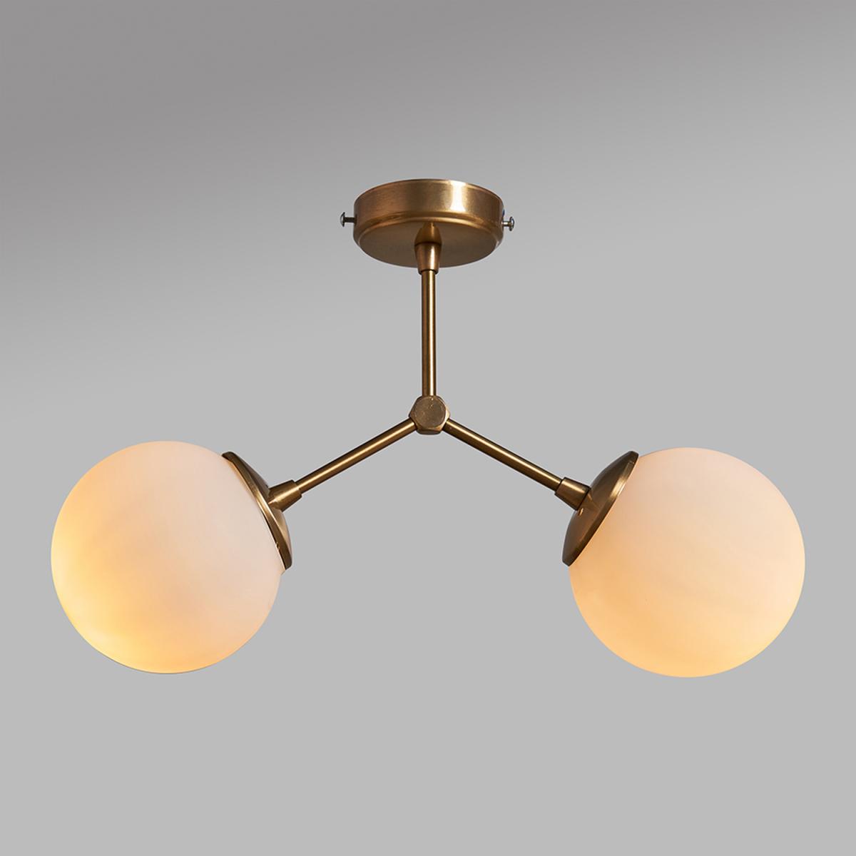 Contemporary 2 Way Gold Stem Ceiling Light With White Glass Globe Shades - Gold – image 4