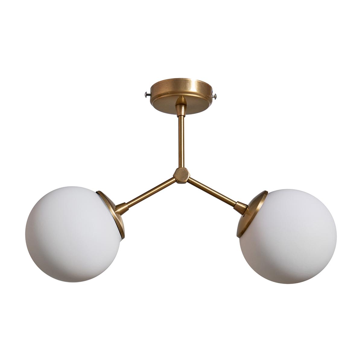 Contemporary 2 Way Gold Stem Ceiling Light With White Glass Globe Shades - Gold – image 1