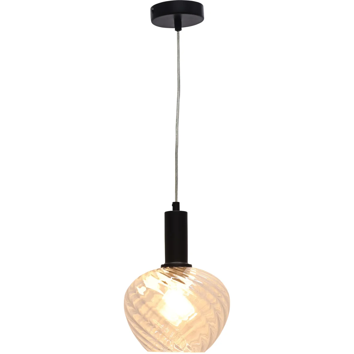 Set Of 2 Bradson Clear Swirl Glass Black Deco Pendant Fittings - Black & Clear – image 2