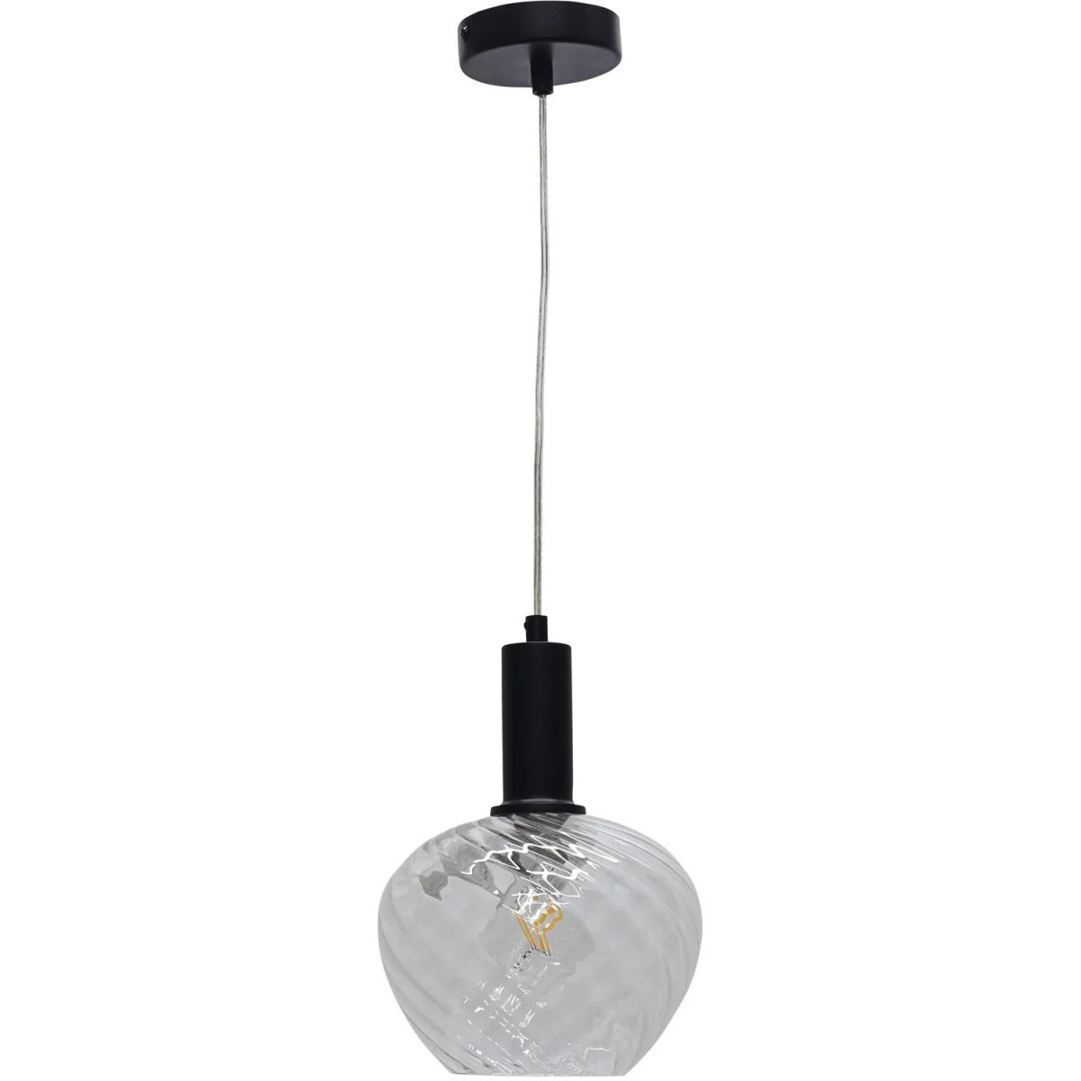 Set Of 2 Bradson Clear Swirl Glass Black Deco Pendant Fittings - Black & Clear – image 5