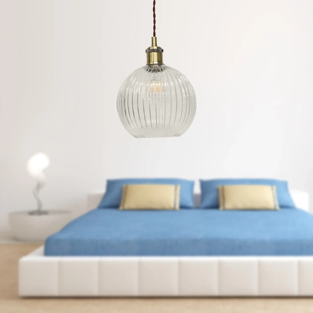 Set Of 2 Betchley Clear Ribbed Globe Antique Brass Light Fittings - Antique Brass & Clear – image 2