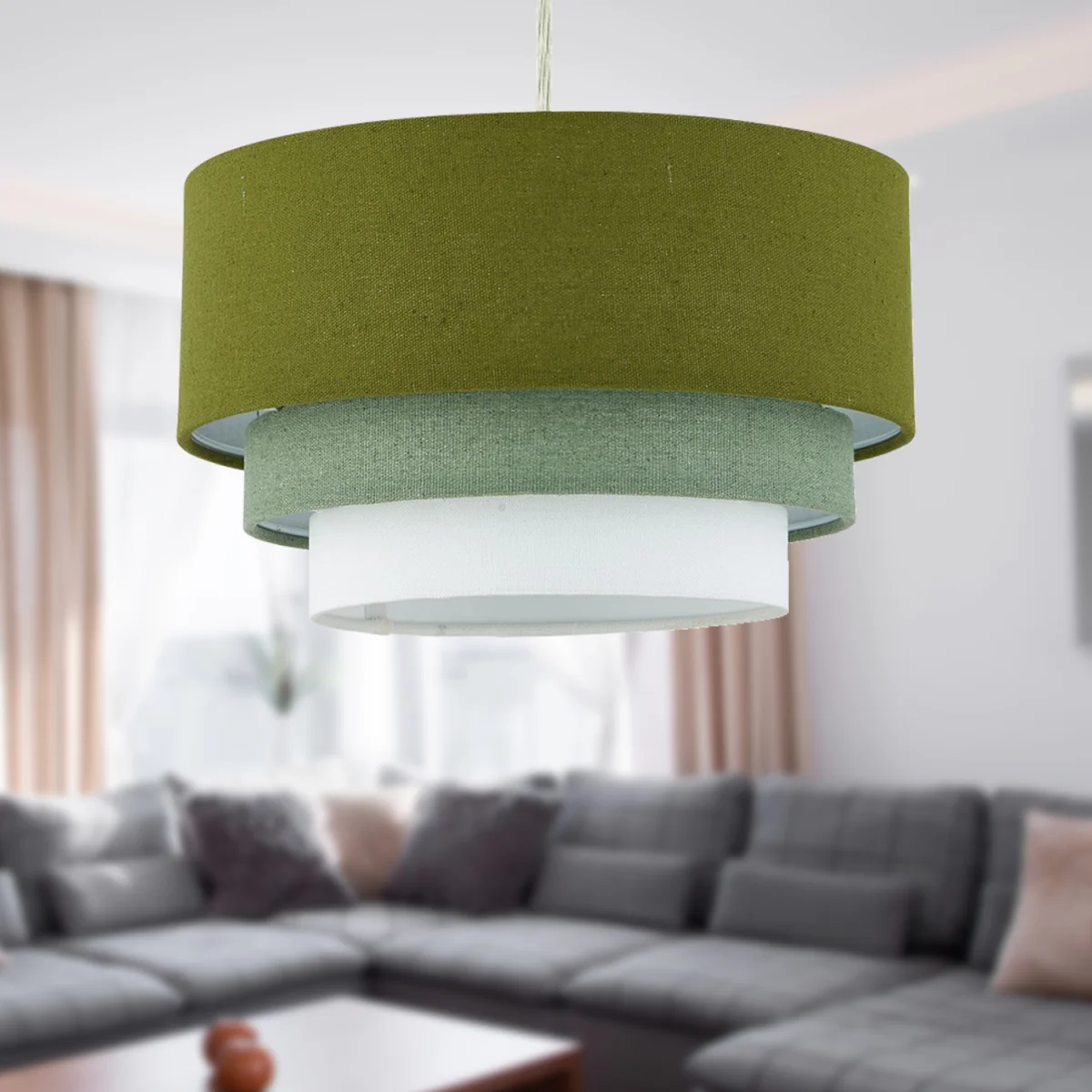 Gabi Sage Green Ombre Linen 3 Tier Ceiling Light Shade - Sage Green – image 4