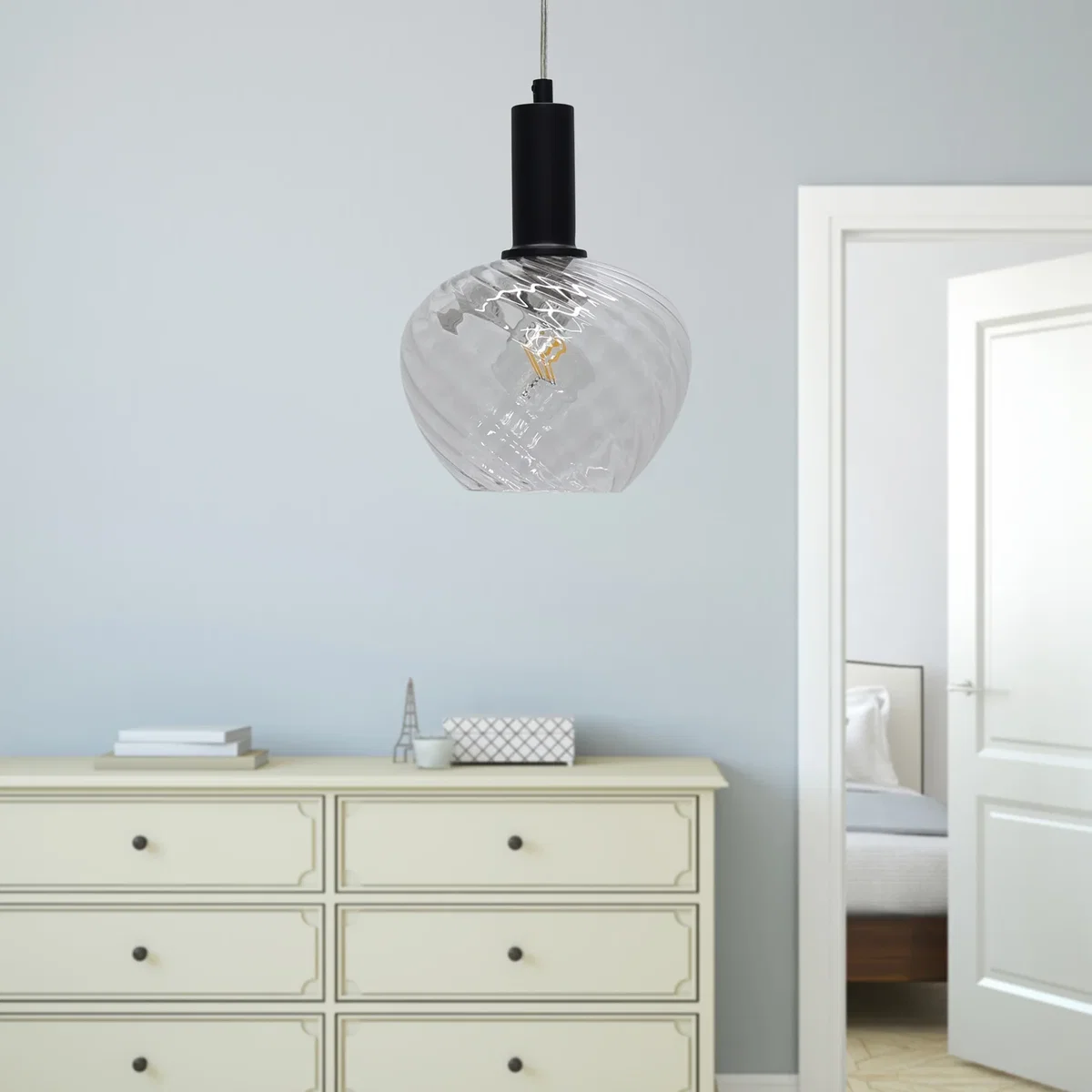 Bradson Clear Swirl Glass Black Deco Pendant Fitting - Black & Clear – image 4