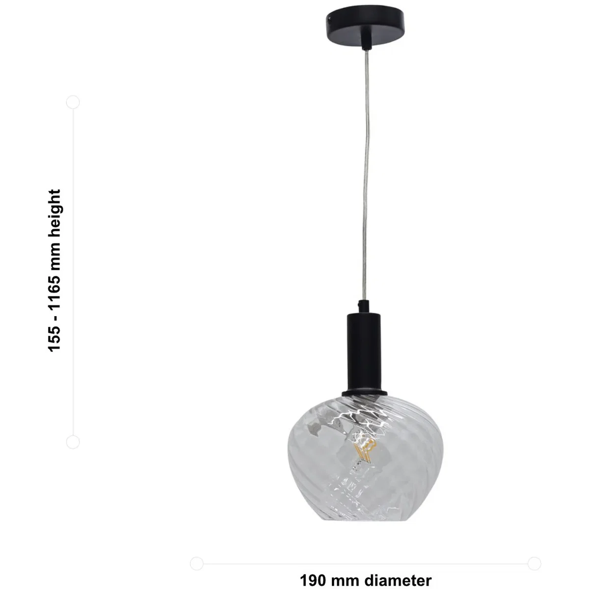 Bradson Clear Swirl Glass Black Deco Pendant Fitting - Black & Clear – image 5