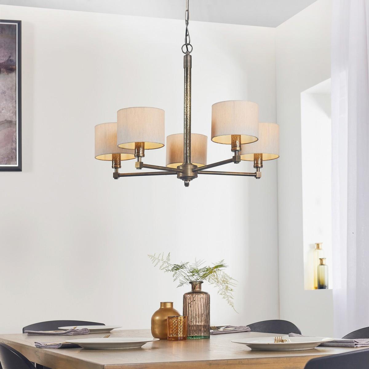 Indara 5 Light Multi Arm Pendant Aged Bronze, Aged Hammered Bronze Plate, E14 - Aged Hammered Bronze Plate – image 4