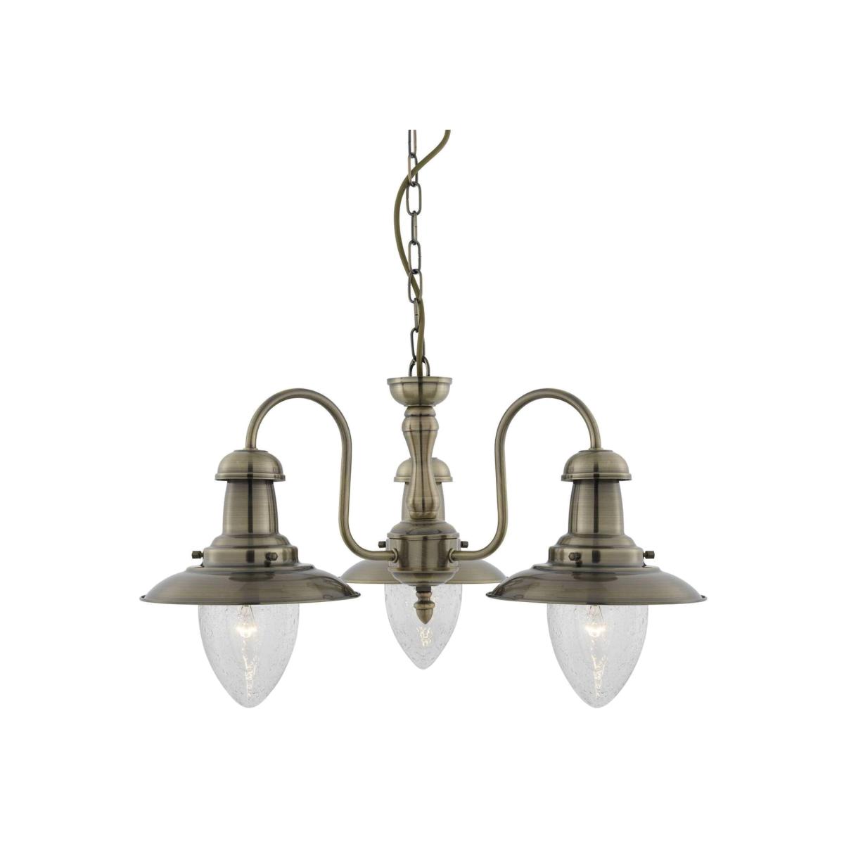 Fisherman 3 Light Multi Arm Ceiling Pendant Antique Brass, Seeded Glass, E27 - Antique Brass