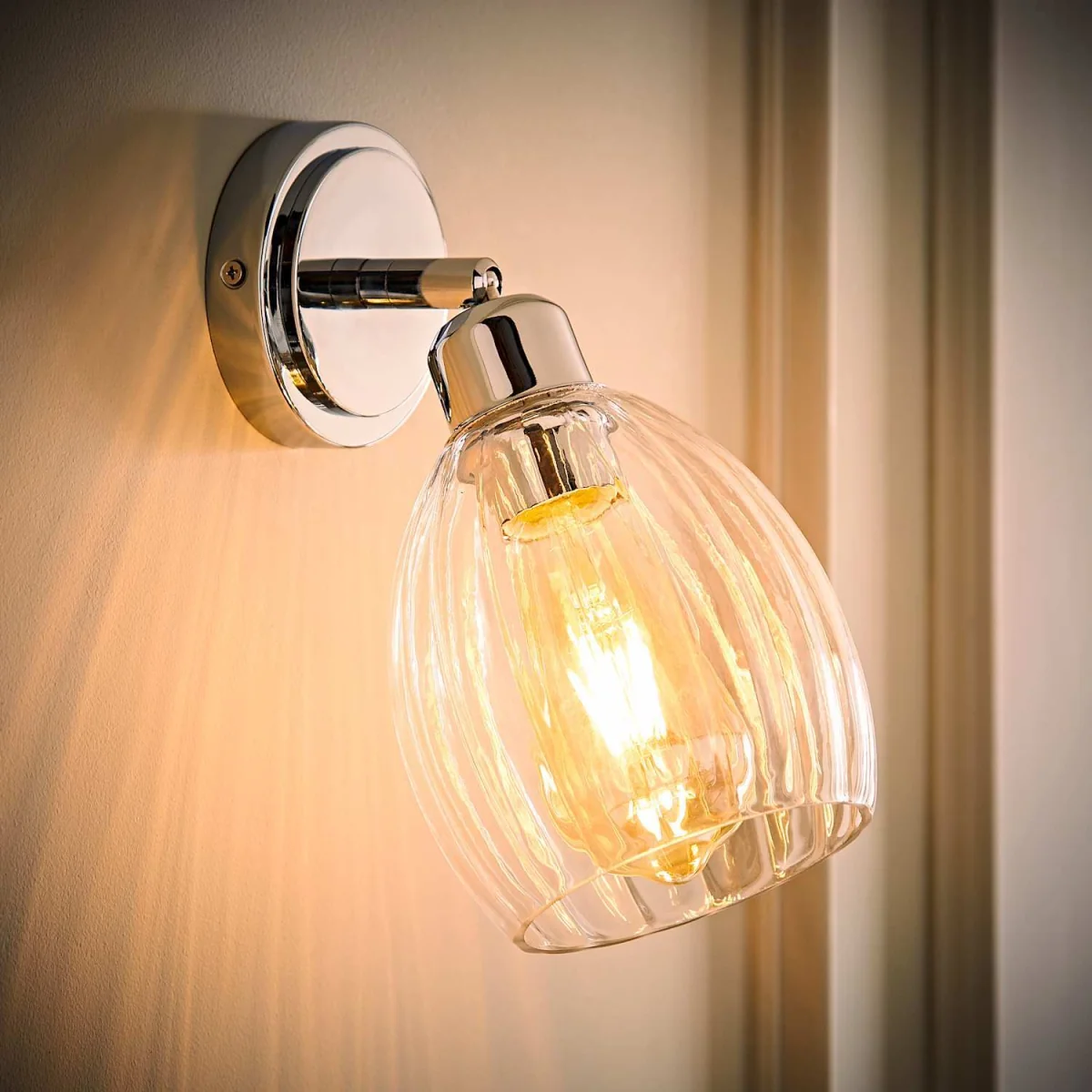 Cheltenham Adjustable Wall Spotlight with Ribbed Shade - Brushed Chrome / 0.5kg / 0 – image 5