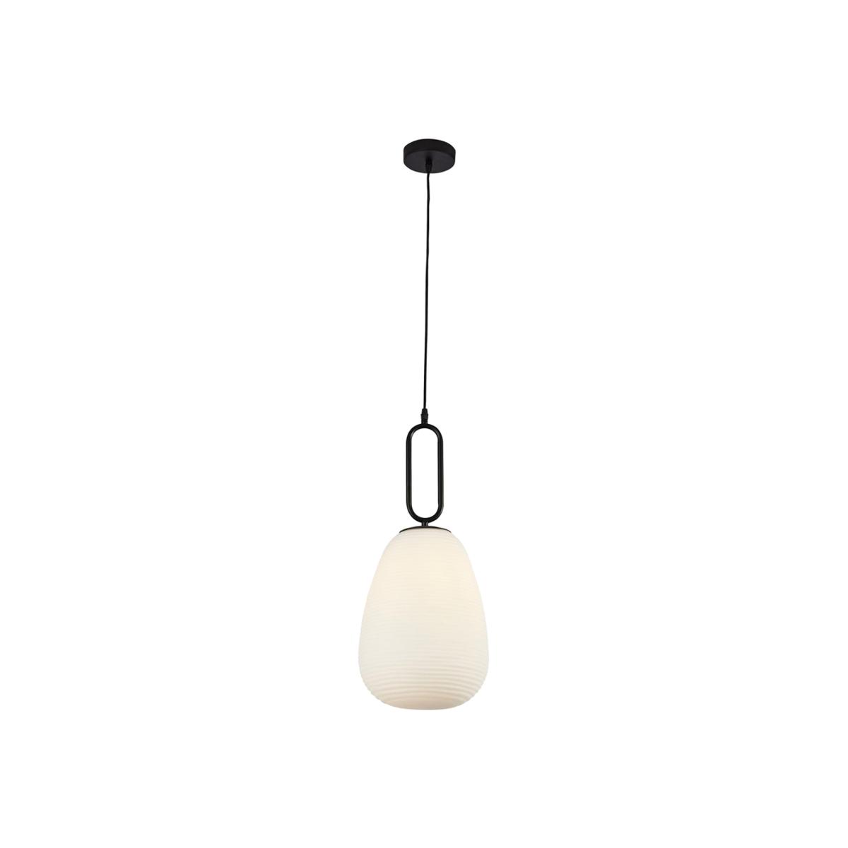 1 Light Ribbed Glass Pendant, Opal Glass, Black - Black