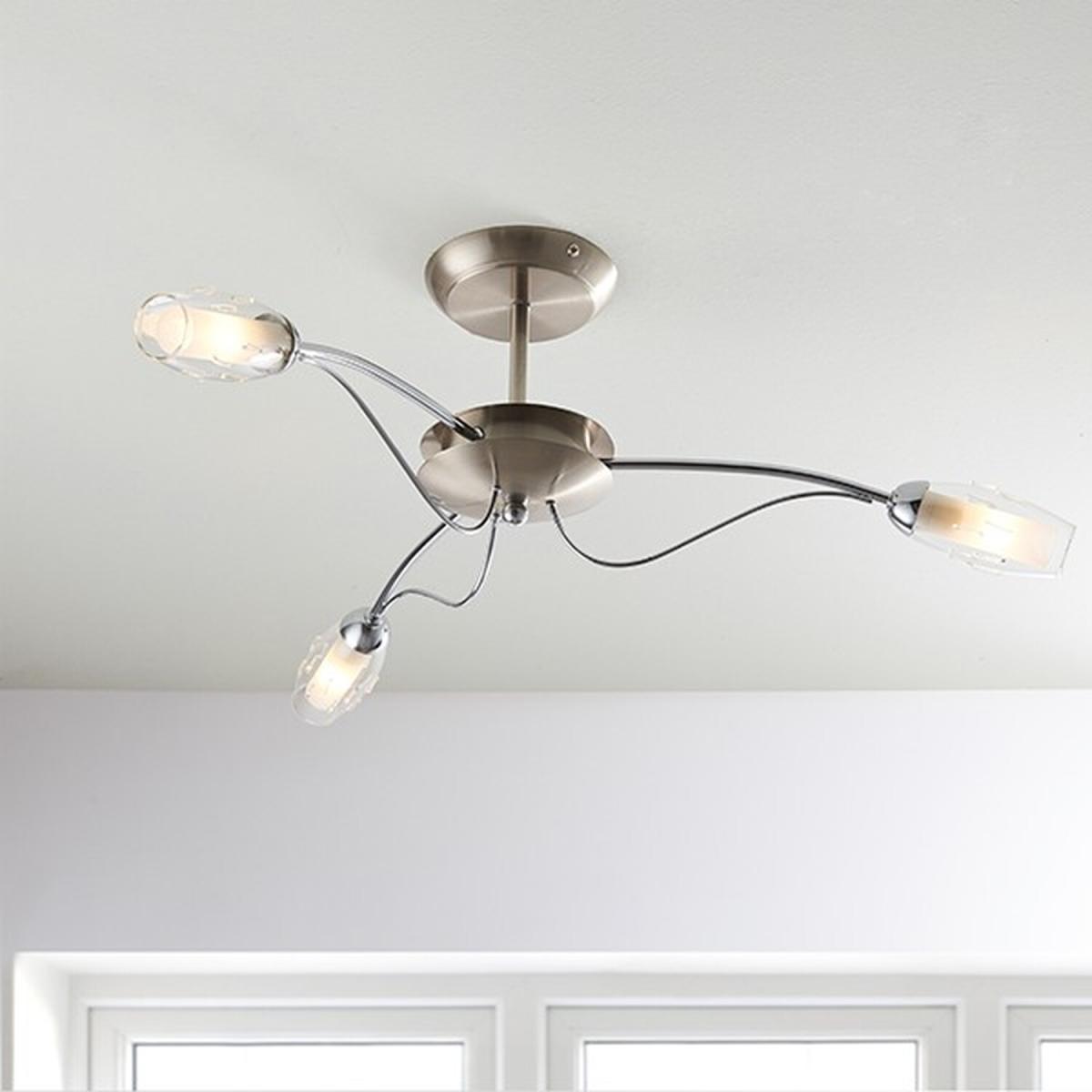 Mercury 3 Light Semi Flush Ceiling Light Satin Chrome, Clear Glass Inner, G9 - Satin Chrome – image 2