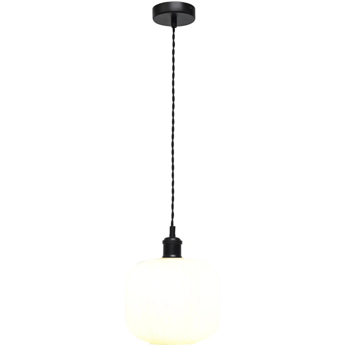 Bento Ceiling Single Pendant Light - White Ribbed Glass With Matt Black Detail – image 2