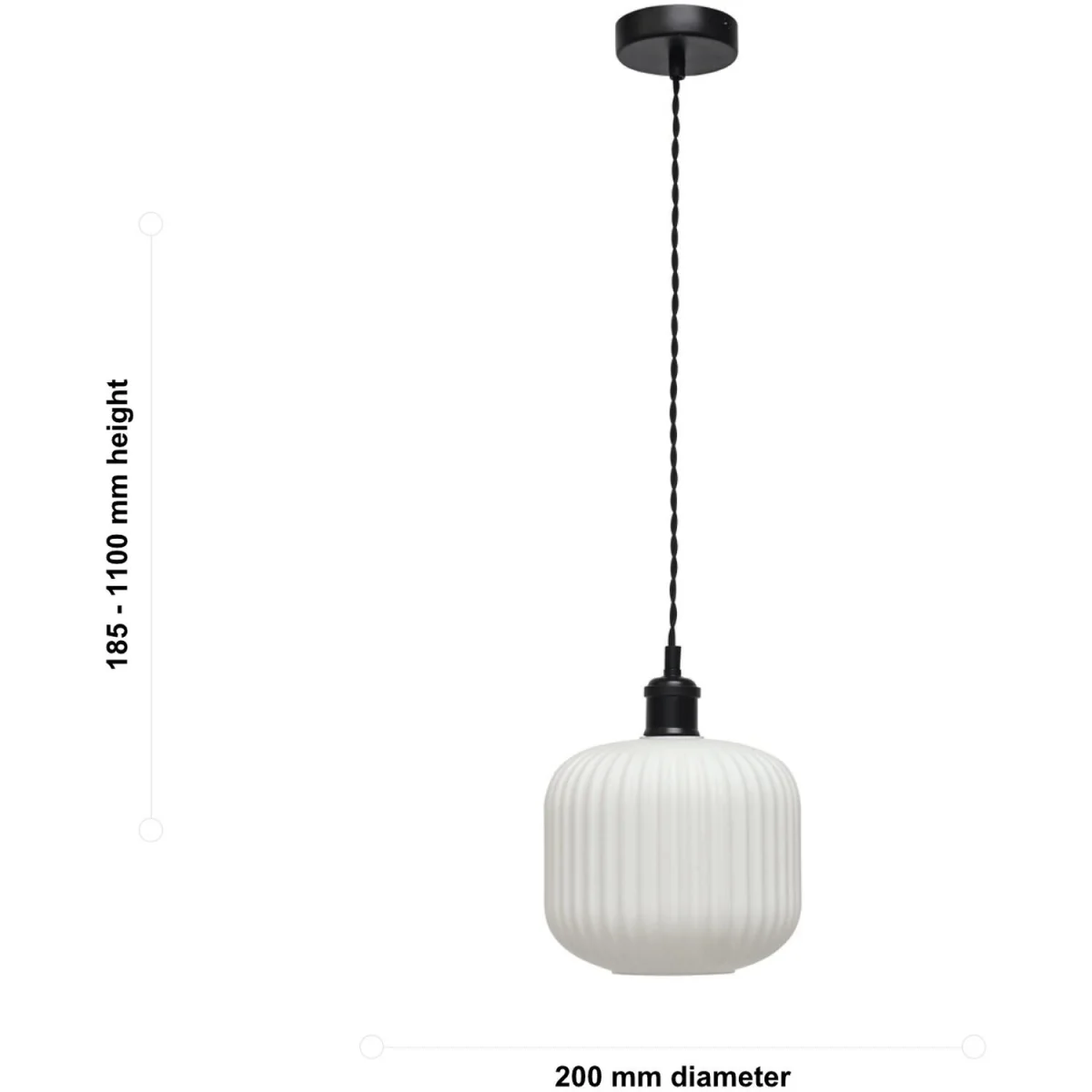 Bento Ceiling Single Pendant Light - White Ribbed Glass With Matt Black Detail – image 5