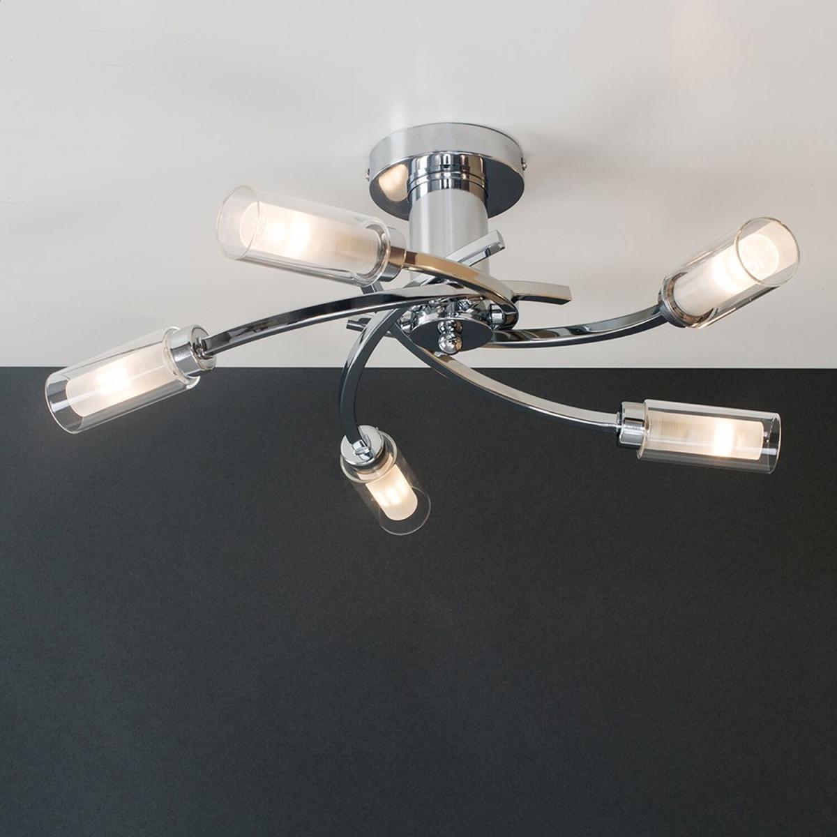 5 Way Swirl Silver Chrome Ceiling Light With Modern Glass Shades - Silver – image 3